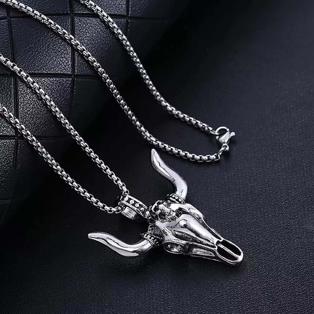 BULL HEAD - Pendant with Pure Titanium Steel 24inch Round Box Chain for Men - American trending Style - Image 4