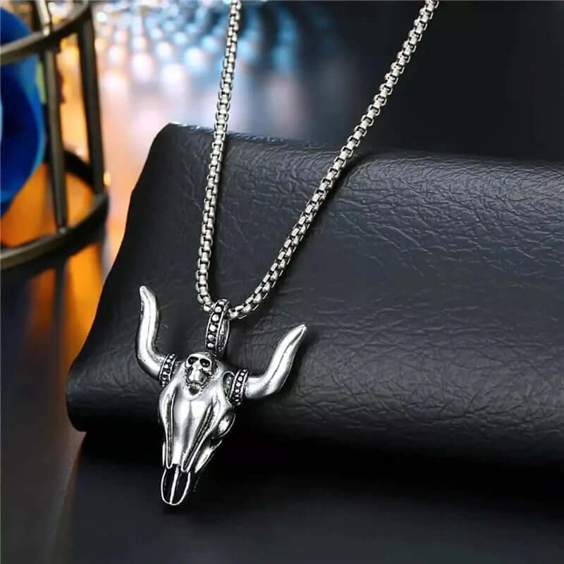 BULL HEAD - Pendant with Pure Titanium Steel 24inch Round Box Chain for Men - American trending Style - Image 5