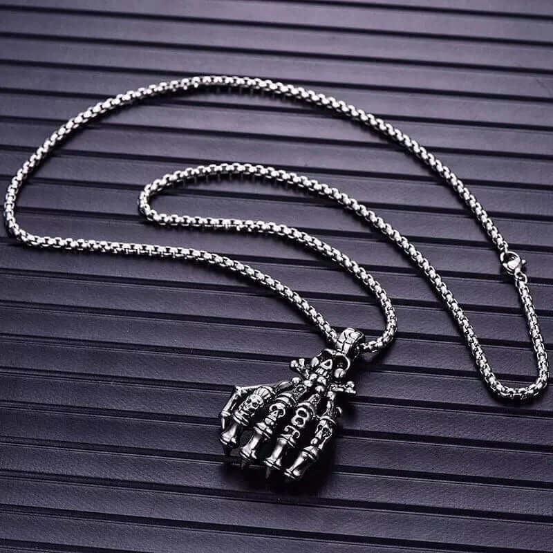 SKELEHAND -  Alloy Pendant with Pure Stainless Steel 24inch Chain for Men, American trending Style - Round Box Chain for Men & Boy - Image 5