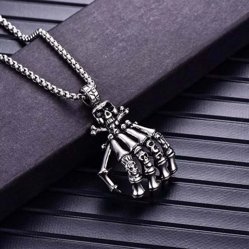 SKELEHAND -  Alloy Pendant with Pure Stainless Steel 24inch Chain for Men, American trending Style - Round Box Chain for Men & Boy - Image 7