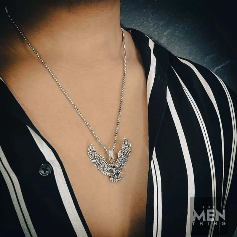 EAGLE CATCH - Alloy Eagle Pendant with Stainless Steel 24inch Round Box Chain, American trending Style for Men & Boy - Image 5