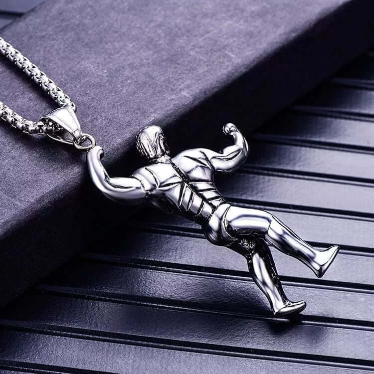 MUSCULAR FIT - Alloy Fitness Pendant with Stainless Steel 24inch Round Box Chain, American trending Style for Men & Boy - Image 4