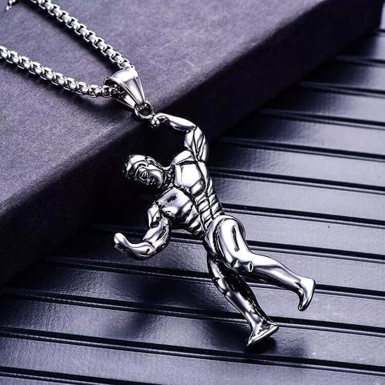 MUSCULAR FIT - Alloy Fitness Pendant with Stainless Steel 24inch Round Box Chain, American trending Style for Men & Boy - Image 5