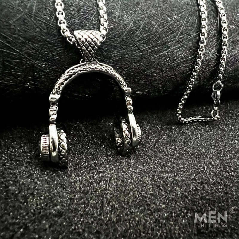 HEADPHONE SILVER (A) - Alloy Pendant with Stainless Steel 24inch Round Box Chain for Men, American trending Style for Men & Boy - Image 3