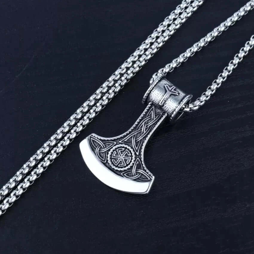 VIKING BATTLE  AXE - Alloy Pendant with Pure Stainless Steel  24inch Round Box Chain, American trending Style for Men & Boy - Image 3