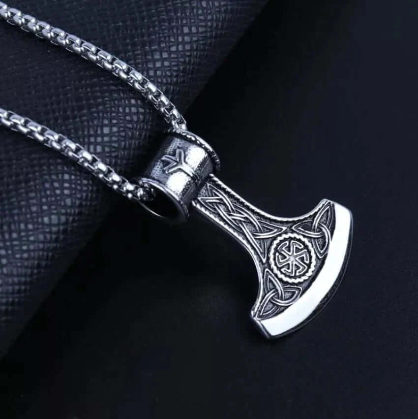 VIKING BATTLE  AXE - Alloy Pendant with Pure Stainless Steel  24inch Round Box Chain, American trending Style for Men & Boy - Image 4
