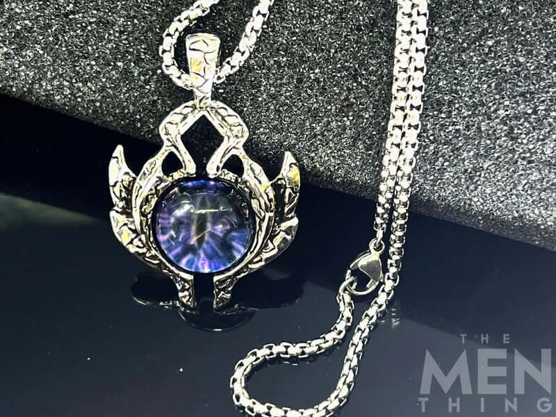 PURPLE-EYE - Alloy Pendant with Stainless Steel 24inch Round Box Chain for Men & Boy - Image 3
