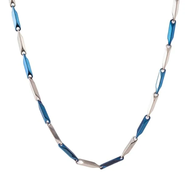 RICE CHAIN - Blue Silver Tone -  Pure Stainless Steel 24inch - European Trending Style for Men & Boy - Image 4
