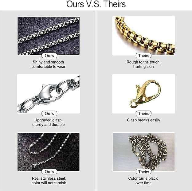 THE MEN THING Pure Stainless Steel MultiColor Rice Chain 24inch - European Trending Style - Necklace for Men & Boy - Image 6