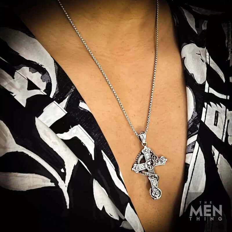 COBRA-CROSS - Alloy  Snake Pendant with Pure Stainless Steel 24inch Round Box Chain, European trending Style for Men & Boy - Image 5