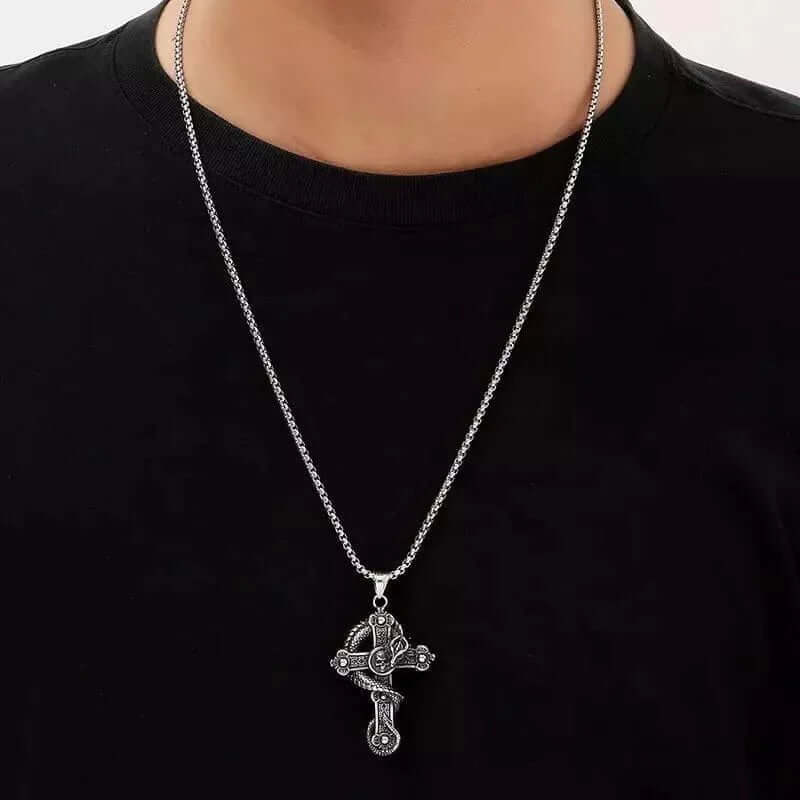 COBRA-CROSS - Alloy  Snake Pendant with Pure Stainless Steel 24inch Round Box Chain, European trending Style for Men & Boy - Image 6