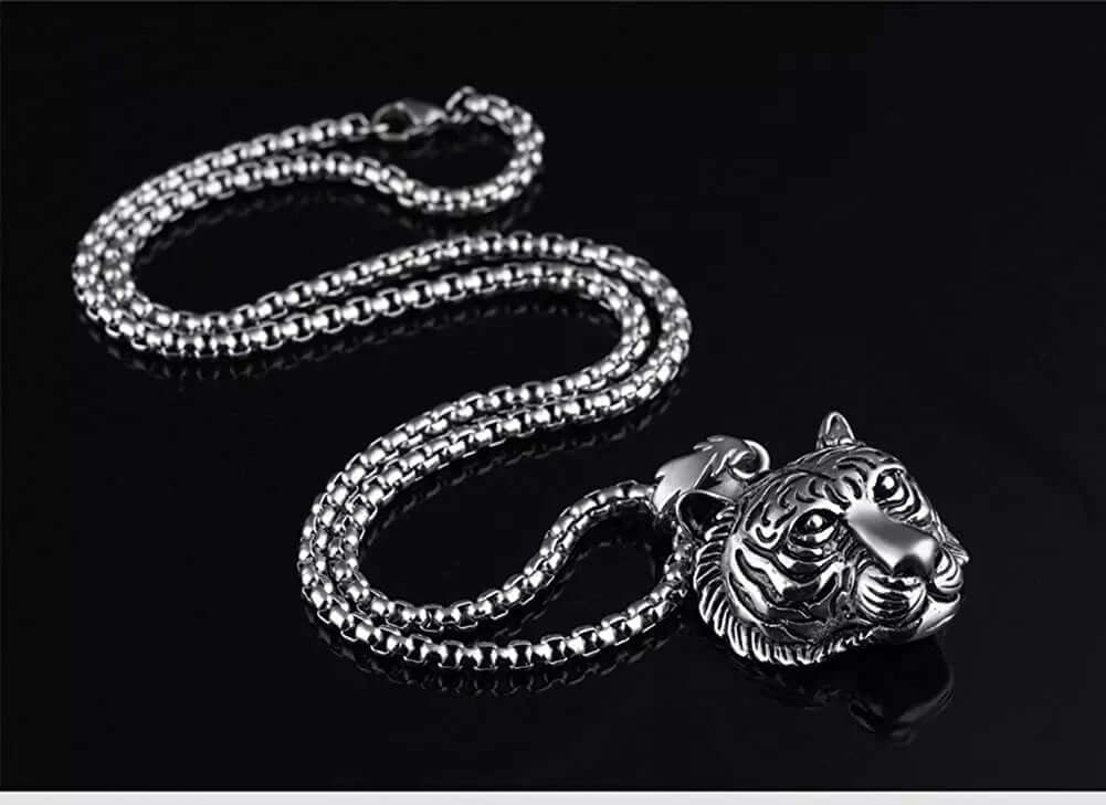 TIGER HEAD -  Alloy Pendant with Pure Stainless Steel  24inch Round Box Chain, American trending Style for Men & Boy - Image 3