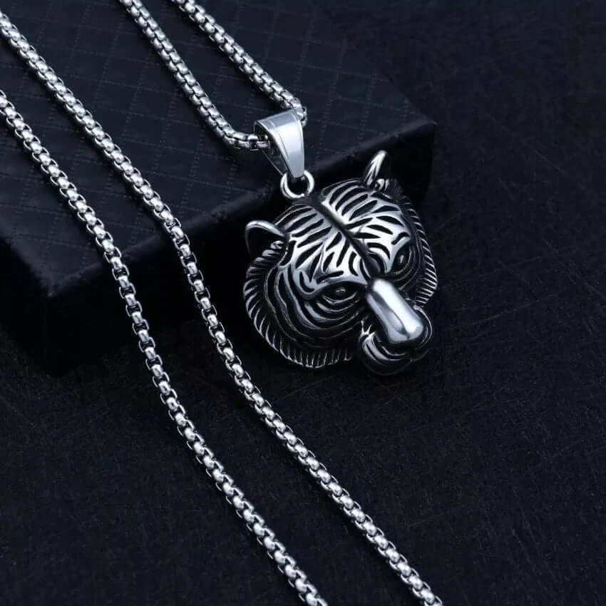 TIGER HEAD -  Alloy Pendant with Pure Stainless Steel  24inch Round Box Chain, American trending Style for Men & Boy - Image 4