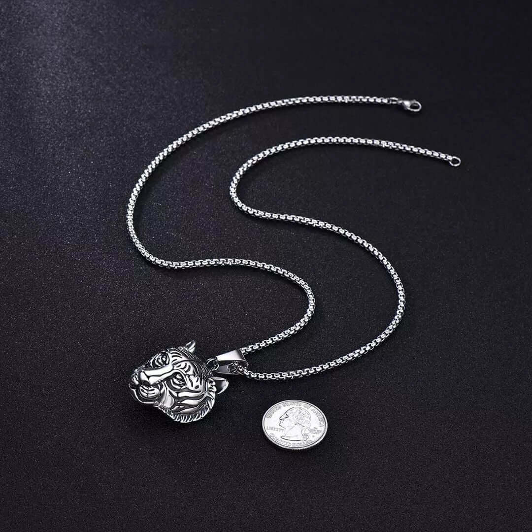 TIGER HEAD -  Alloy Pendant with Pure Stainless Steel  24inch Round Box Chain, American trending Style for Men & Boy - Image 5