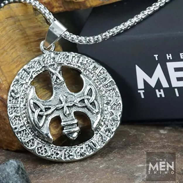 VINTAGE AXE -  Alloy Pendant with Stainless Steel 24inch Round Box Chain, European trending Style for Men & Boy - Image 4