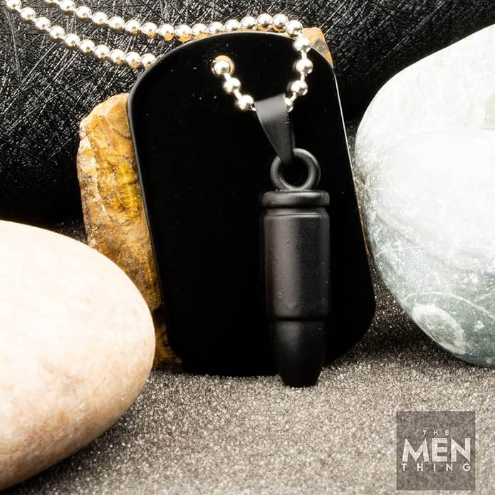 BULLET DOG TAG (Black)- Titanium Steel Pendant with 24inch Round Box Chain, American trending Style for Men & Boys - Image 3