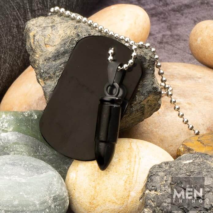 BULLET DOG TAG (Black)- Titanium Steel Pendant with 24inch Round Box Chain, American trending Style for Men & Boys - Image 4