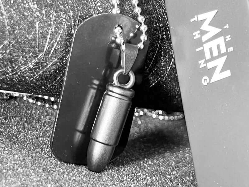 BULLET DOG TAG (Black)- Titanium Steel Pendant with 24inch Round Box Chain, American trending Style for Men & Boys - Image 5