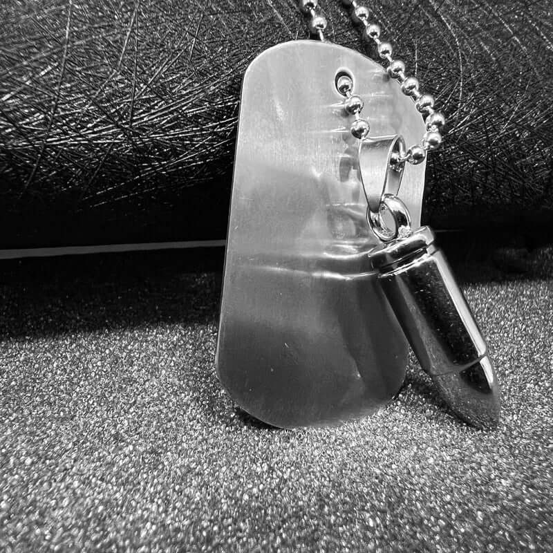 BULLET DOG TAG -  Titanium Steel Pendant with 24inch Round Box Chain, American trending Style for Men & Boys - Image 3