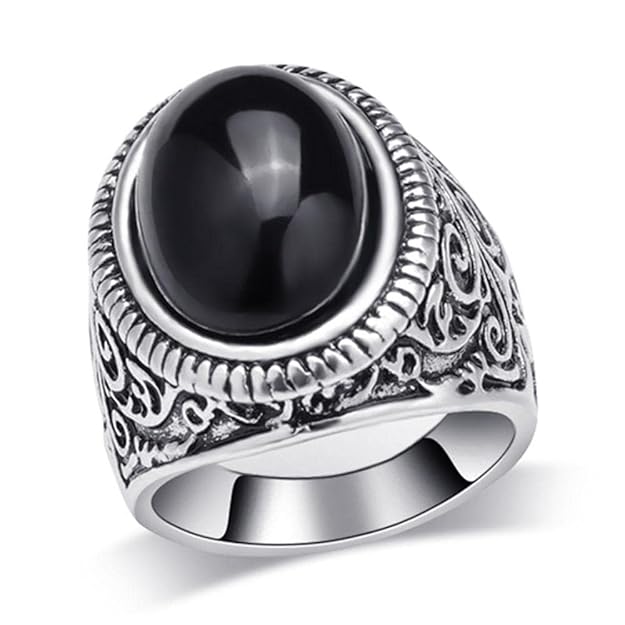 BLACK ENIGMA - Titanium Steel Vintage Ring with Black Stone ( Size -17-21- 24) - Image 4