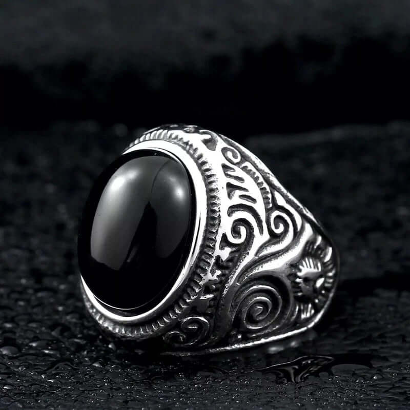 BLACK ENIGMA - Titanium Steel Vintage Ring with Black Stone ( Size -17-21- 24) - Image 5