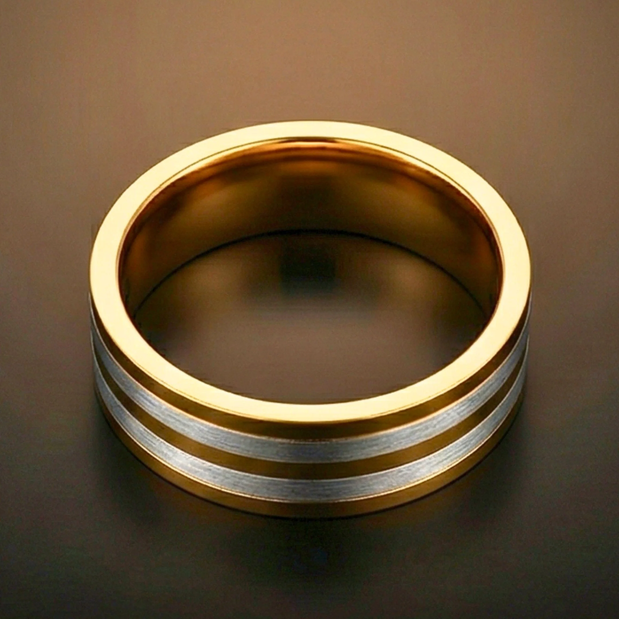 TRIPLE STRIPE  - Pure Stainless Steel Men’s Steel-Gold Plated Ring (Size : 17-22-27) - Image 4