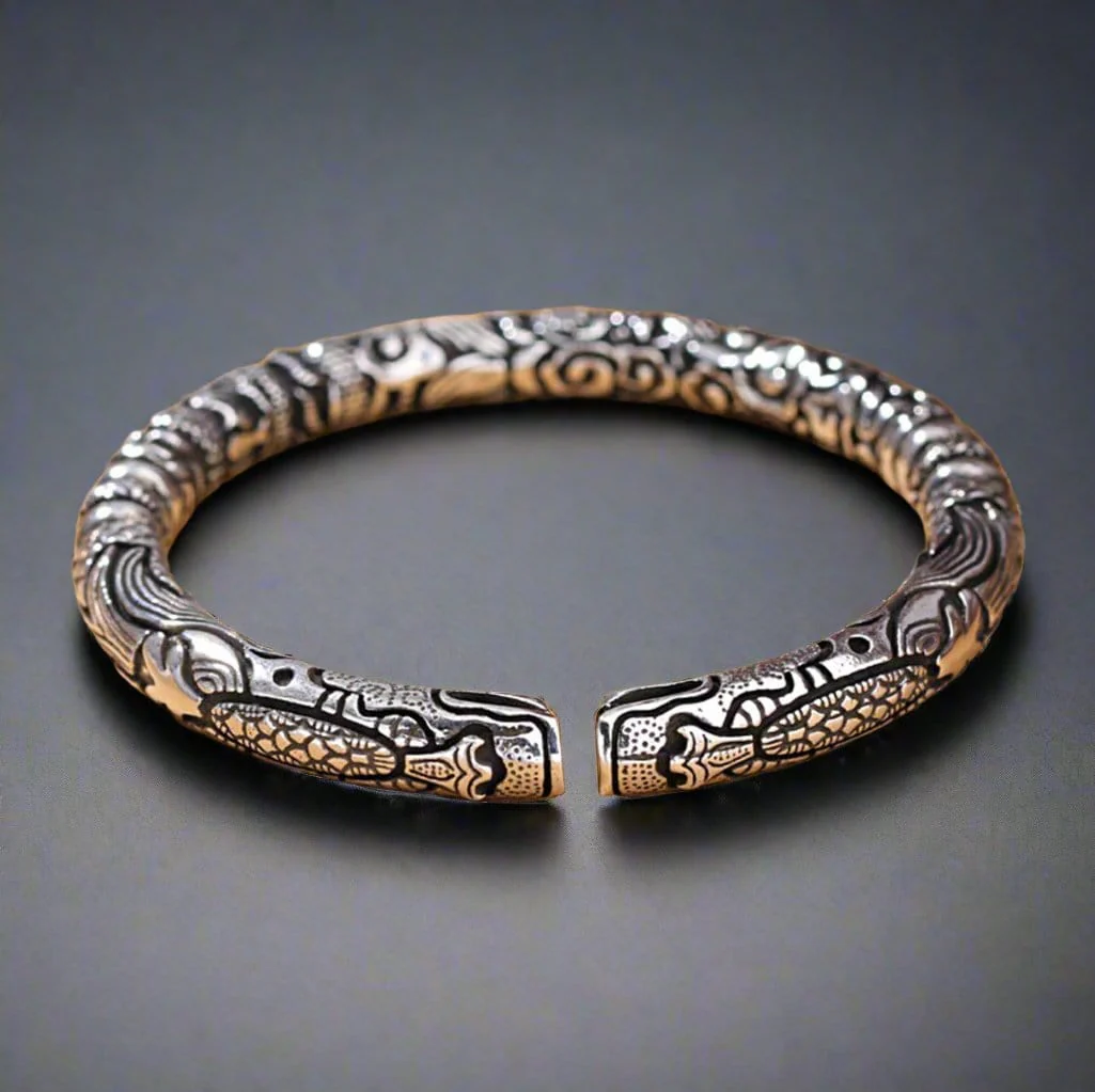 TWO HEADED DRAGON - "7" mm Pure Alloy Silver Cuff Adjustable Bracelet for Men & Boy - Image 4
