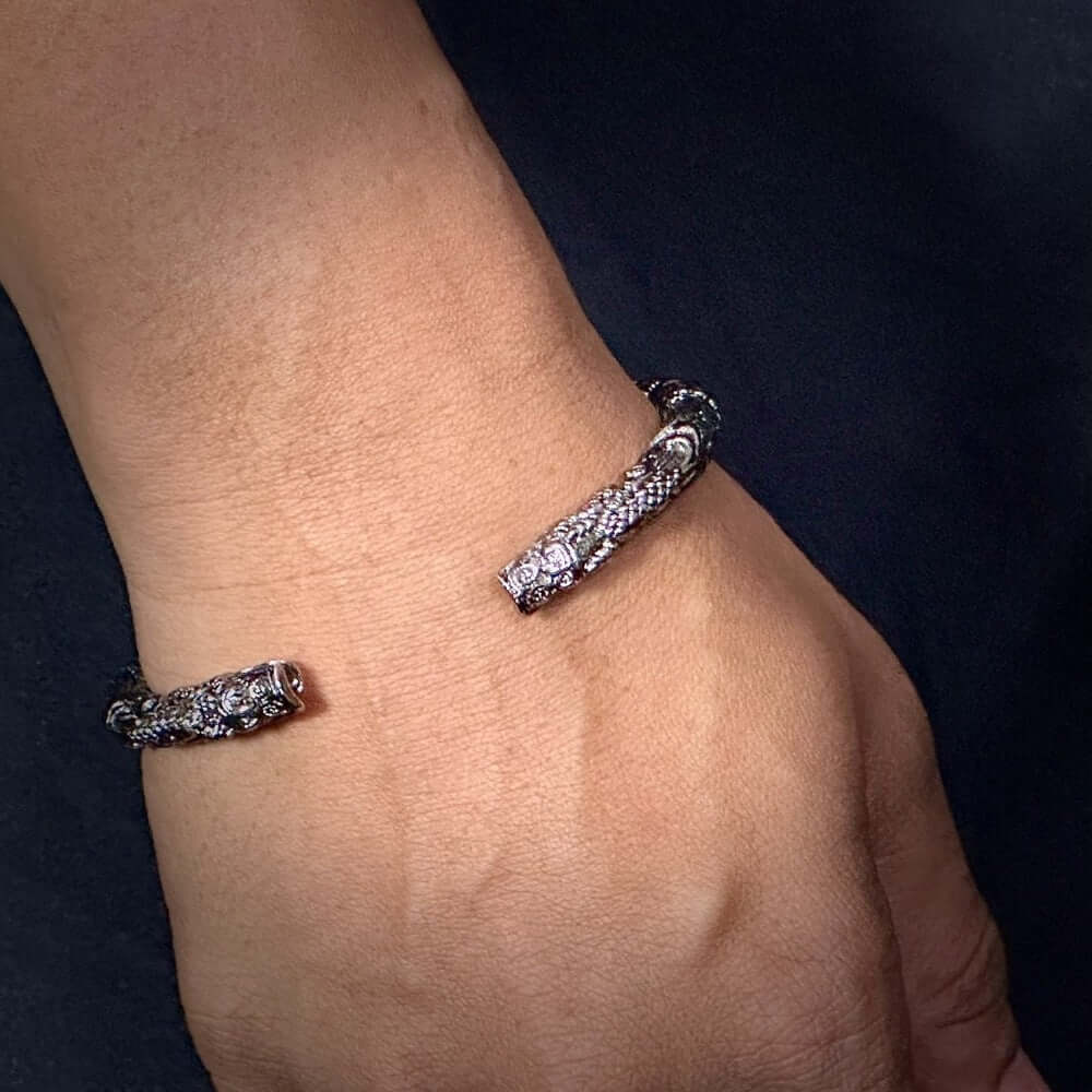 TWO HEADED DRAGON - "7" mm Pure Alloy Silver Cuff Adjustable Bracelet for Men & Boy - Image 5