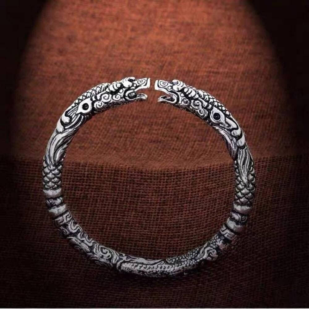 TWO HEADED DRAGON - "7" mm Pure Alloy Silver Cuff Adjustable Bracelet for Men & Boy - Image 7