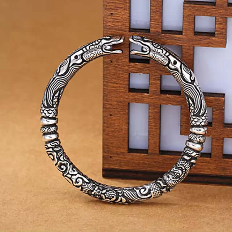 TWO HEADED DRAGON - "7" mm Pure Alloy Silver Cuff Adjustable Bracelet for Men & Boy - Image 8