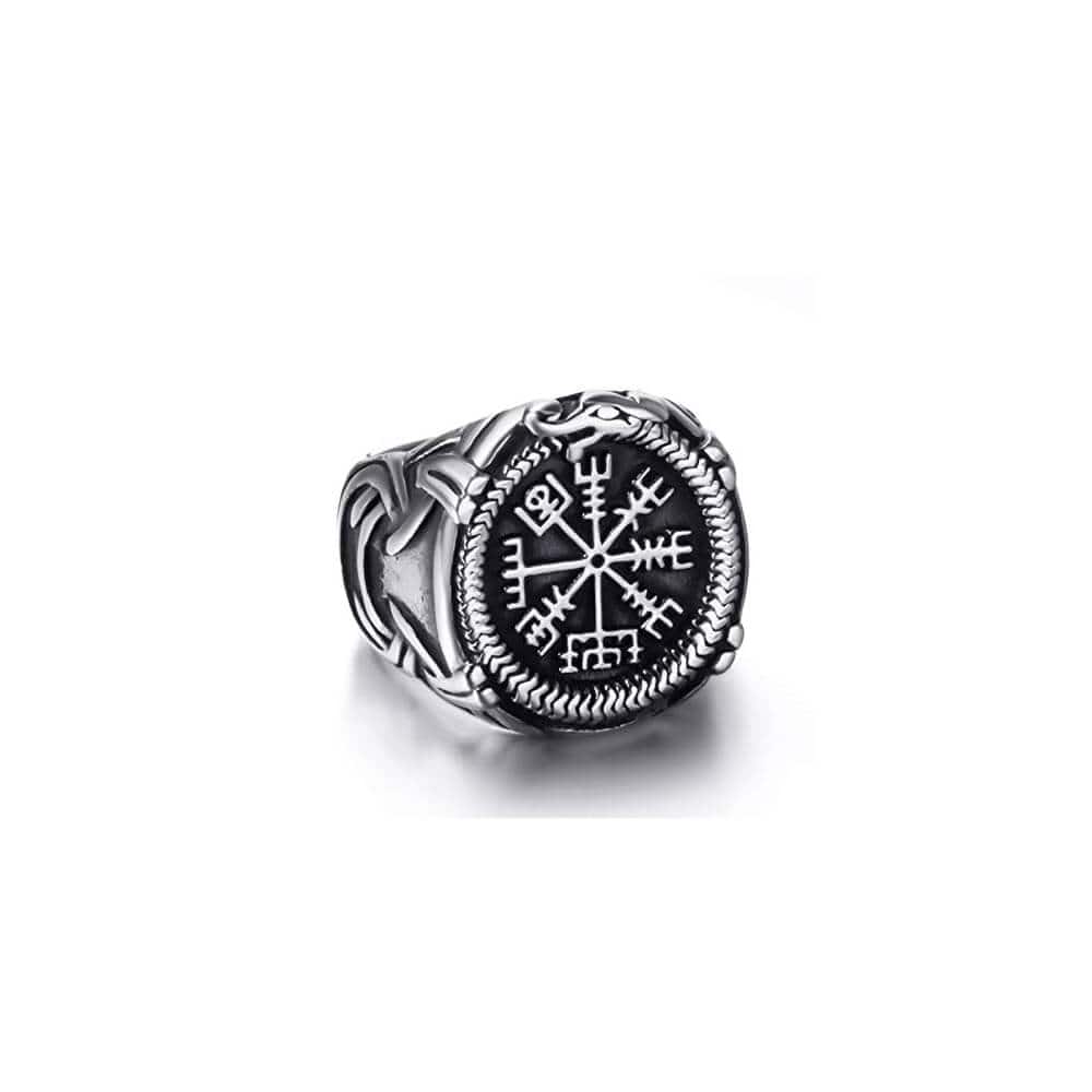 VIKING VEGVISIR SILVER - Titanium Steel Ring for Men & Boys (Size : 22) - Image 3