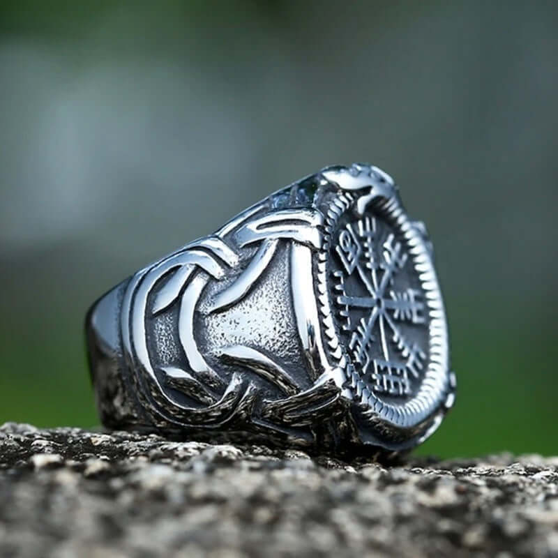 VIKING VEGVISIR SILVER - Titanium Steel Ring for Men & Boys (Size : 22) - Image 6