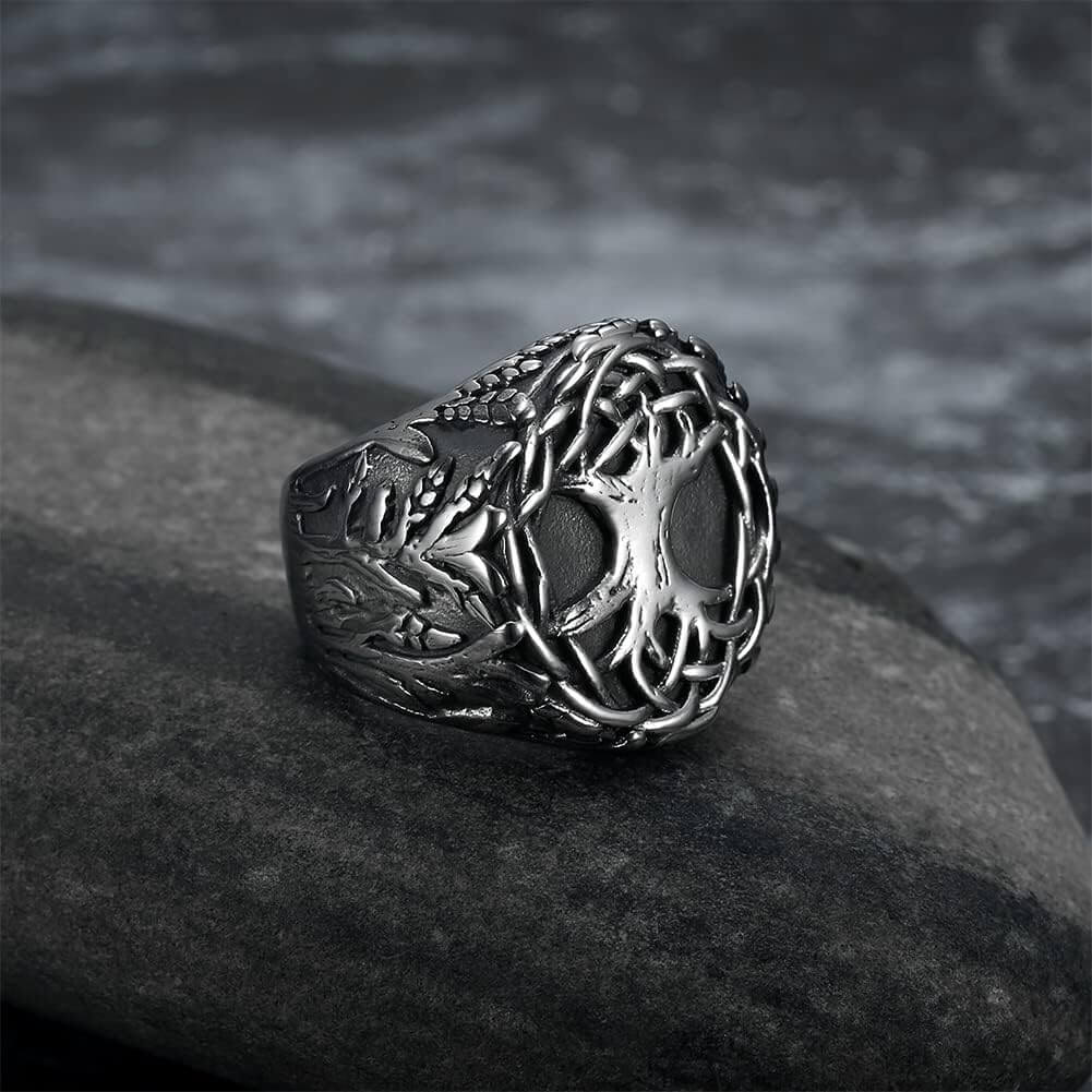 VIKING YGGDRASIL SILVER - Titanium Steel Ring for Men & Boys (Size : 22) - Image 4