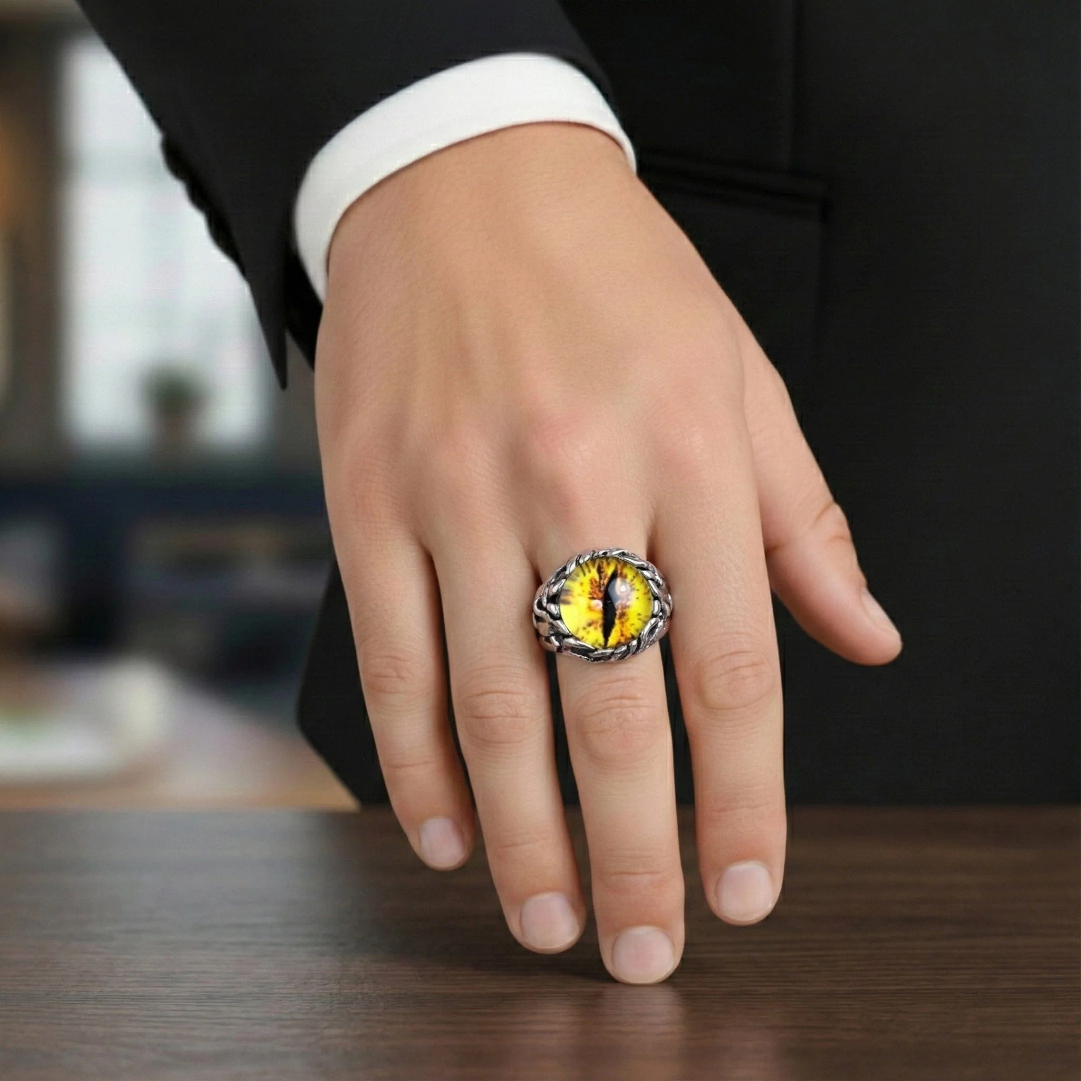 YELLOW DRAGON EYE Titanium Steel Ring for Men and Boys (Size-21) - Image 5